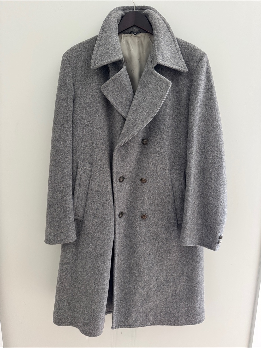 Dior vintage Men's Double-Breasted Grey Wool Pea Coat with red lining
